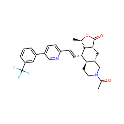 CC(=O)N1CC[C@@H]2[C@H](C[C@H]3C(=O)O[C@H](C)[C@H]3[C@H]2/C=C/c2ccc(-c3cccc(C(F)(F)F)c3)cn2)C1 ZINC000028712085