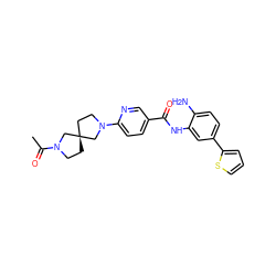 CC(=O)N1CC[C@]2(CCN(c3ccc(C(=O)Nc4cc(-c5cccs5)ccc4N)cn3)C2)C1 ZINC000040406037