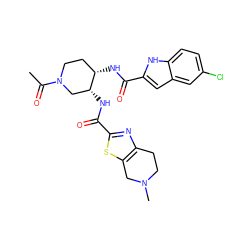 CC(=O)N1CC[C@H](NC(=O)c2cc3cc(Cl)ccc3[nH]2)[C@H](NC(=O)c2nc3c(s2)CN(C)CC3)C1 ZINC000029128590