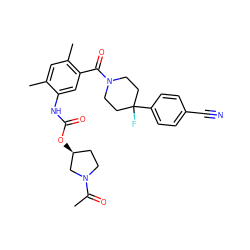 CC(=O)N1CC[C@H](OC(=O)Nc2cc(C(=O)N3CCC(F)(c4ccc(C#N)cc4)CC3)c(C)cc2C)C1 ZINC000143552351