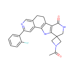 CC(=O)N1CC2(CNC(=O)c3c2[nH]c2c3CCc3cnc(-c4ccccc4F)cc3-2)C1 ZINC000072109349