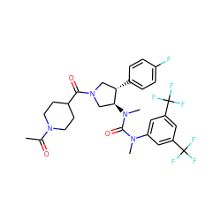 CC(=O)N1CCC(C(=O)N2C[C@H](c3ccc(F)cc3)[C@@H](N(C)C(=O)N(C)c3cc(C(F)(F)F)cc(C(F)(F)F)c3)C2)CC1 ZINC000117674813