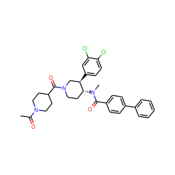 CC(=O)N1CCC(C(=O)N2CC[C@@H](N(C)C(=O)c3ccc(-c4ccccc4)cc3)[C@H](c3ccc(Cl)c(Cl)c3)C2)CC1 ZINC000096167359