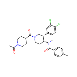 CC(=O)N1CCC(C(=O)N2CC[C@@H](N(C)C(=O)c3ccc(C)cc3)[C@@H](c3ccc(Cl)c(Cl)c3)C2)CC1 ZINC000096167355