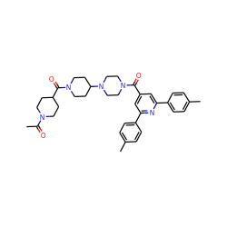 CC(=O)N1CCC(C(=O)N2CCC(N3CCN(C(=O)c4cc(-c5ccc(C)cc5)nc(-c5ccc(C)cc5)c4)CC3)CC2)CC1 ZINC000049781412