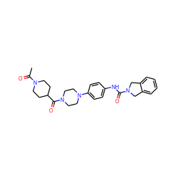 CC(=O)N1CCC(C(=O)N2CCN(c3ccc(NC(=O)N4Cc5ccccc5C4)cc3)CC2)CC1 ZINC000166580304