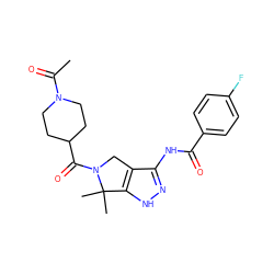 CC(=O)N1CCC(C(=O)N2Cc3c(NC(=O)c4ccc(F)cc4)n[nH]c3C2(C)C)CC1 ZINC000045367541