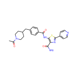 CC(=O)N1CCC(Cc2ccc(C(=O)Nc3sc(-c4ccncc4)nc3C(N)=O)cc2)CC1 ZINC000149894936