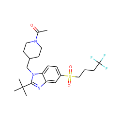 CC(=O)N1CCC(Cn2c(C(C)(C)C)nc3cc(S(=O)(=O)CCCC(F)(F)F)ccc32)CC1 ZINC000043199855