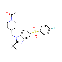 CC(=O)N1CCC(Cn2c(C(C)(C)C)nc3cc(S(=O)(=O)c4ccc(F)cc4)ccc32)CC1 ZINC000082151600