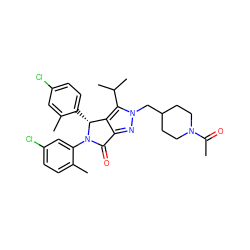 CC(=O)N1CCC(Cn2nc3c(c2C(C)C)[C@@H](c2ccc(Cl)cc2C)N(c2cc(Cl)ccc2C)C3=O)CC1 ZINC000206124896