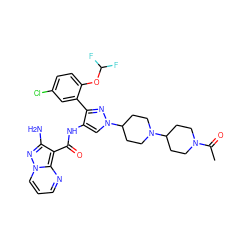 CC(=O)N1CCC(N2CCC(n3cc(NC(=O)c4c(N)nn5cccnc45)c(-c4cc(Cl)ccc4OC(F)F)n3)CC2)CC1 ZINC001772652163