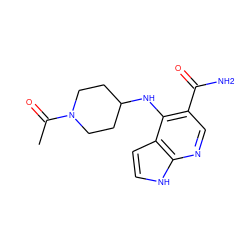 CC(=O)N1CCC(Nc2c(C(N)=O)cnc3[nH]ccc23)CC1 ZINC000118039074