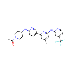 CC(=O)N1CCC(Nc2ccc(-c3cc(C)cc(Nc4cc(C(F)(F)F)ccn4)n3)cn2)CC1 ZINC001772651839