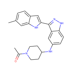 CC(=O)N1CCC(Nc2ccc3[nH]nc(-c4cc5ccc(C)cc5[nH]4)c3c2)CC1 ZINC000066077220