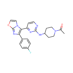 CC(=O)N1CCC(Nc2nccc(-c3c(-c4ccc(F)cc4)nc4occn34)n2)CC1 ZINC000063539893