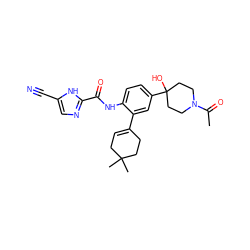 CC(=O)N1CCC(O)(c2ccc(NC(=O)c3ncc(C#N)[nH]3)c(C3=CCC(C)(C)CC3)c2)CC1 ZINC000146889815