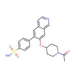 CC(=O)N1CCC(Oc2cc3cnccc3cc2-c2ccc(S(N)(=O)=O)cc2)CC1 ZINC000040937420