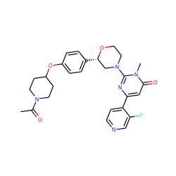 CC(=O)N1CCC(Oc2ccc([C@H]3CN(c4nc(-c5ccncc5F)cc(=O)n4C)CCO3)cc2)CC1 ZINC000113075683