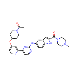 CC(=O)N1CCC(Oc2ccnc(-c3ccnc(Nc4ccc5[nH]c(C(=O)N6CCN(C)CC6)cc5c4)n3)c2)CC1 ZINC000145265446