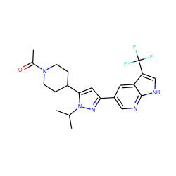 CC(=O)N1CCC(c2cc(-c3cnc4[nH]cc(C(F)(F)F)c4c3)nn2C(C)C)CC1 ZINC000146438077