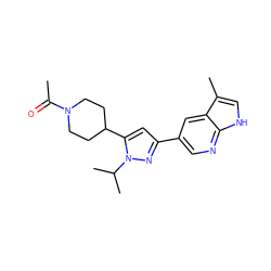 CC(=O)N1CCC(c2cc(-c3cnc4[nH]cc(C)c4c3)nn2C(C)C)CC1 ZINC000146480570