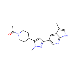 CC(=O)N1CCC(c2cc(-c3cnc4[nH]cc(C)c4c3)nn2C)CC1 ZINC000146475920