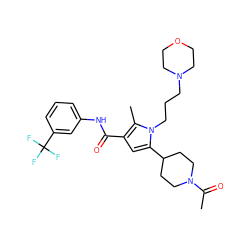 CC(=O)N1CCC(c2cc(C(=O)Nc3cccc(C(F)(F)F)c3)c(C)n2CCCN2CCOCC2)CC1 ZINC000220777389