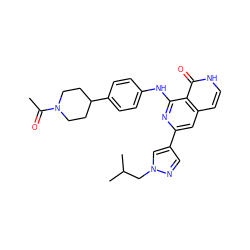 CC(=O)N1CCC(c2ccc(Nc3nc(-c4cnn(CC(C)C)c4)cc4cc[nH]c(=O)c34)cc2)CC1 ZINC000096174445