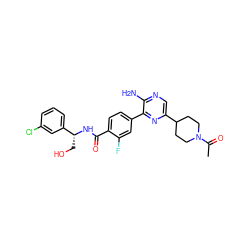 CC(=O)N1CCC(c2cnc(N)c(-c3ccc(C(=O)N[C@H](CO)c4cccc(Cl)c4)c(F)c3)n2)CC1 ZINC001772633833