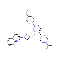 CC(=O)N1CCC(c2cnc(N3CCC(CO)CC3)nc2OC2CN(c3ccc4ccccc4n3)C2)CC1 ZINC000096168884