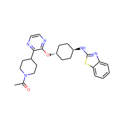 CC(=O)N1CCC(c2nccnc2O[C@H]2CC[C@H](Nc3nc4ccccc4s3)CC2)CC1 ZINC000261182283