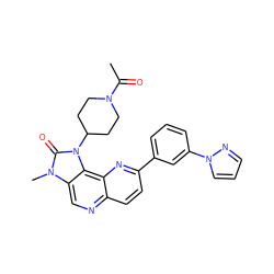 CC(=O)N1CCC(n2c(=O)n(C)c3cnc4ccc(-c5cccc(-n6cccn6)c5)nc4c32)CC1 ZINC000118533632