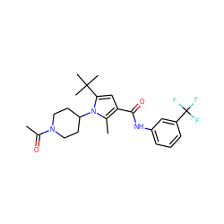 CC(=O)N1CCC(n2c(C(C)(C)C)cc(C(=O)Nc3cccc(C(F)(F)F)c3)c2C)CC1 ZINC000220777982