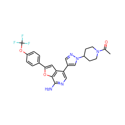 CC(=O)N1CCC(n2cc(-c3cnc(N)c4oc(-c5ccc(OC(F)(F)F)cc5)cc34)cn2)CC1 ZINC000096274039