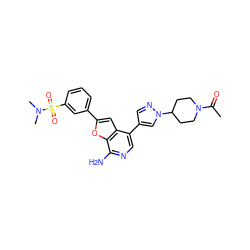 CC(=O)N1CCC(n2cc(-c3cnc(N)c4oc(-c5cccc(S(=O)(=O)N(C)C)c5)cc34)cn2)CC1 ZINC000096274068