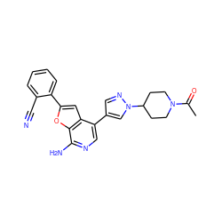 CC(=O)N1CCC(n2cc(-c3cnc(N)c4oc(-c5ccccc5C#N)cc34)cn2)CC1 ZINC000096274064