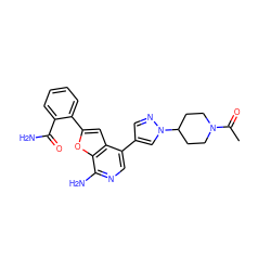 CC(=O)N1CCC(n2cc(-c3cnc(N)c4oc(-c5ccccc5C(N)=O)cc34)cn2)CC1 ZINC000096274040