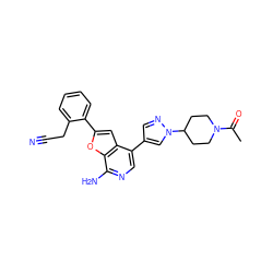 CC(=O)N1CCC(n2cc(-c3cnc(N)c4oc(-c5ccccc5CC#N)cc34)cn2)CC1 ZINC000096274080