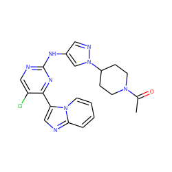 CC(=O)N1CCC(n2cc(Nc3ncc(Cl)c(-c4cnc5ccccn45)n3)cn2)CC1 ZINC000653891114