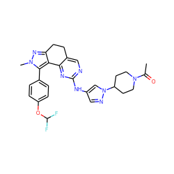 CC(=O)N1CCC(n2cc(Nc3ncc4c(n3)-c3c(nn(C)c3-c3ccc(OC(F)F)cc3)CC4)cn2)CC1 ZINC000169702286