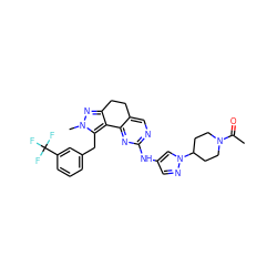 CC(=O)N1CCC(n2cc(Nc3ncc4c(n3)-c3c(nn(C)c3Cc3cccc(C(F)(F)F)c3)CC4)cn2)CC1 ZINC000141184994