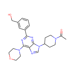 CC(=O)N1CCC(n2cnc3c(N4CCOCC4)nc(-c4cccc(CO)c4)nc32)CC1 ZINC000045337699