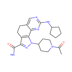 CC(=O)N1CCC(n2nc(C(N)=O)c3c2-c2nc(NC4CCCC4)ncc2CC3)CC1 ZINC000045392467