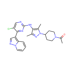 CC(=O)N1CCC(n2nc(C)c(Nc3ncc(Cl)c(-c4cnn5ccccc45)n3)c2C)CC1 ZINC000653884620