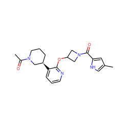 CC(=O)N1CCC[C@@H](c2cccnc2OC2CN(C(=O)c3cc(C)c[nH]3)C2)C1 ZINC000096168893