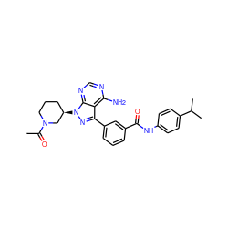 CC(=O)N1CCC[C@@H](n2nc(-c3cccc(C(=O)Nc4ccc(C(C)C)cc4)c3)c3c(N)ncnc32)C1 ZINC000095578206