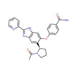 CC(=O)N1CCC[C@@H]1c1cc2nc(-c3ccccn3)[nH]c2cc1Oc1ccc(C(N)=O)cc1 ZINC000043120552