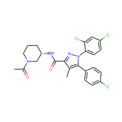 CC(=O)N1CCC[C@H](NC(=O)c2nn(-c3ccc(Cl)cc3Cl)c(-c3ccc(Cl)cc3)c2C)C1 ZINC000084654180