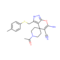 CC(=O)N1CCC2(CC1)C(C#N)=C(N)Oc1n[nH]c(CSc3ccc(C)cc3)c12 ZINC000004631502